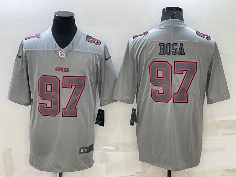 Men's San Francisco 49ers #97 Nick Bosa Grey Atmosphere Fashion Stitched Jersey Men's San Francisco 49ers #97 Nick Bosa Grey Atmosphere Fashion Stitched Jersey